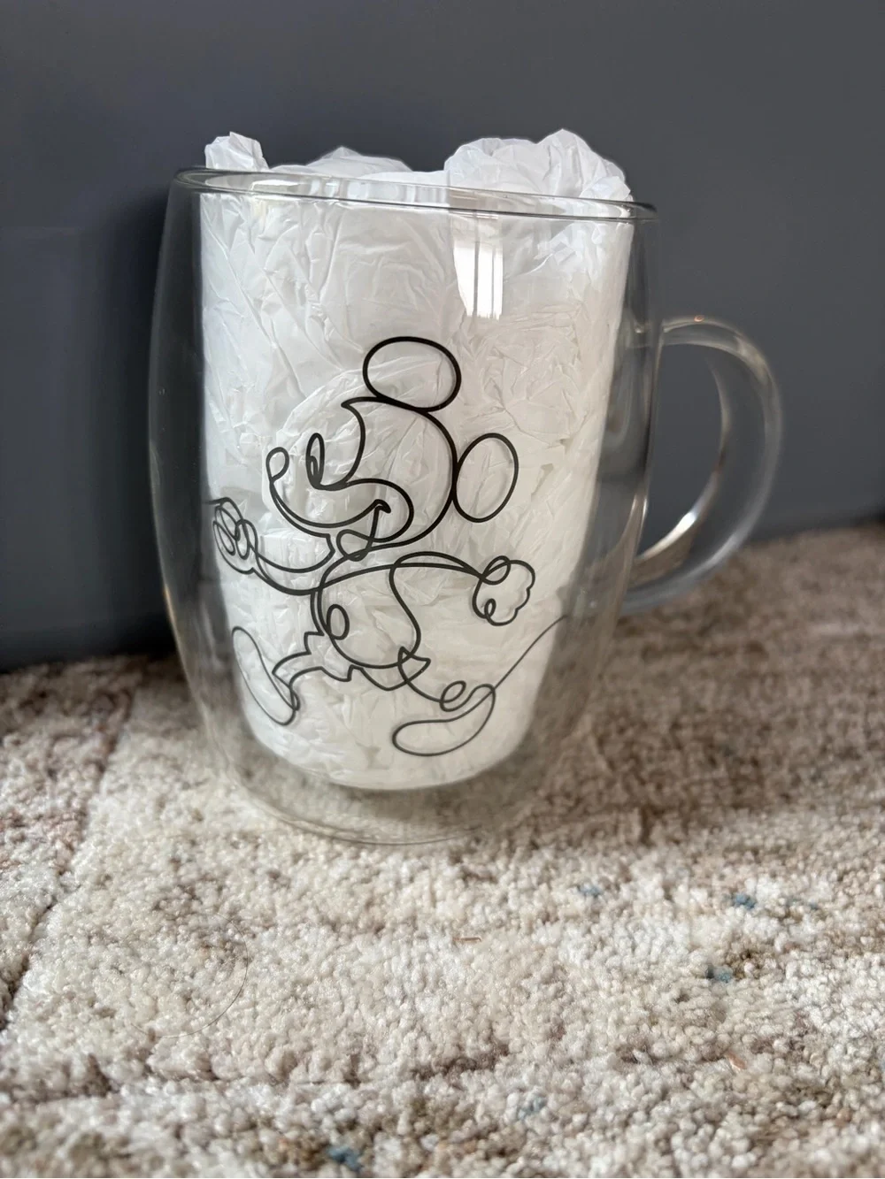 Clear Glass Mickey Mouse Double-Wall Mug - Black Line Art